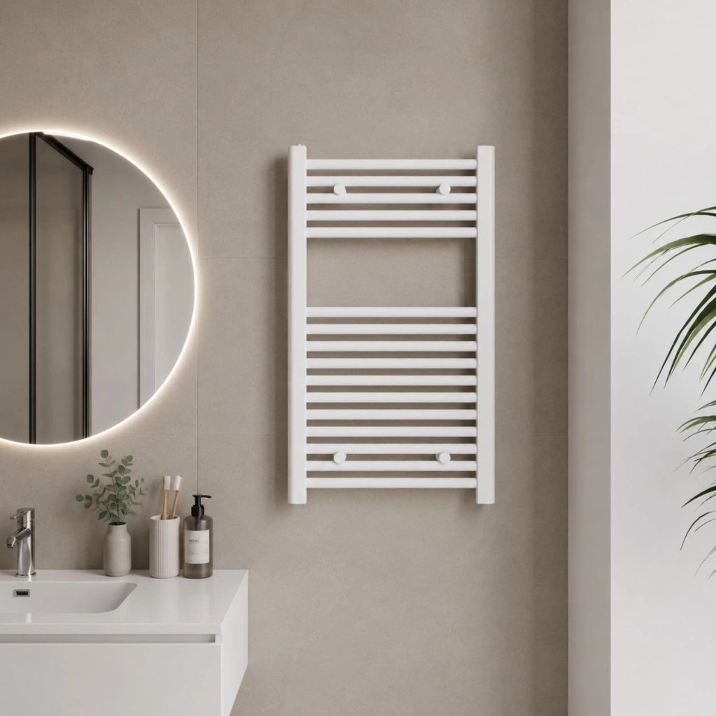 Termoarredo scaldasalviette tubolare tondo in acciaio bianco opaco *** finitura- bianco opaco, misure h770xl500xi450 ...
