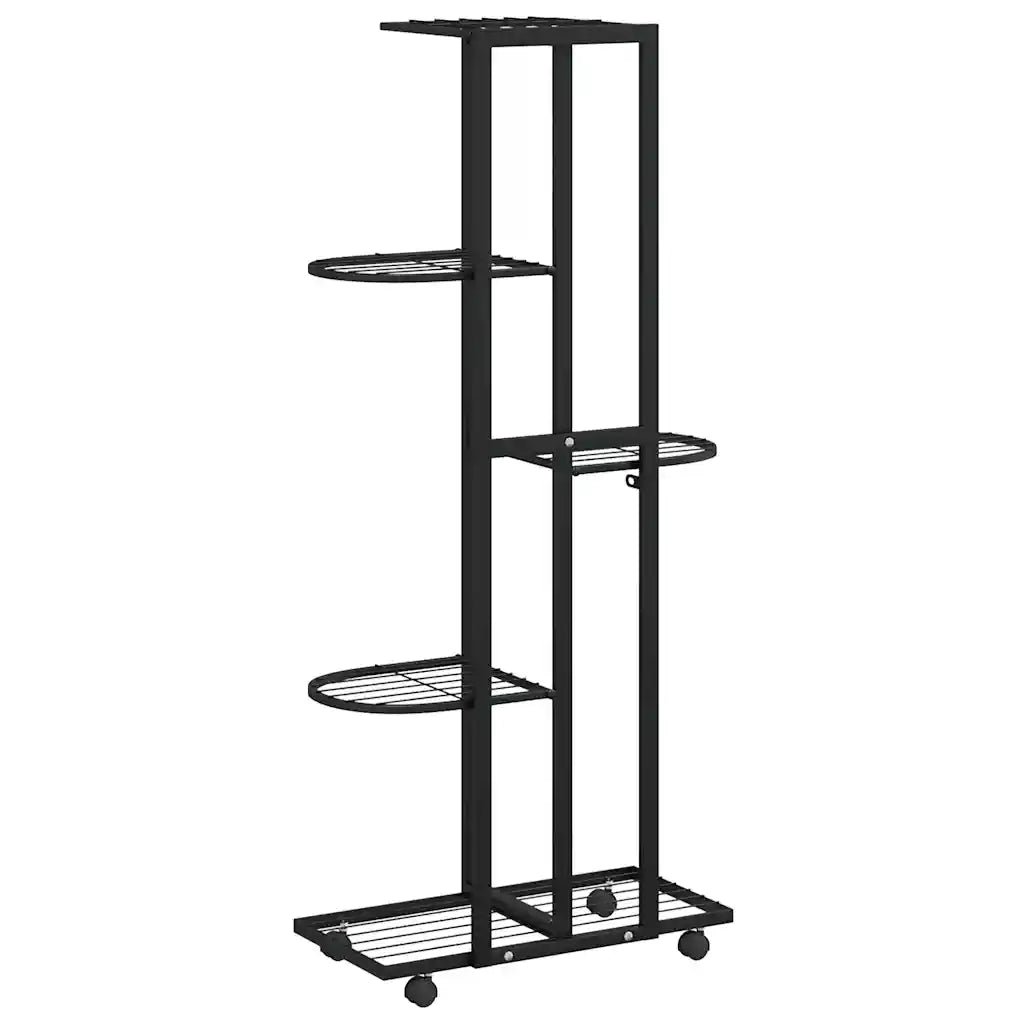 Fioriera | Cassetta per fiori | Vaso a 5 Piani con Ruote 44x23x100 cm Ferro Nero
