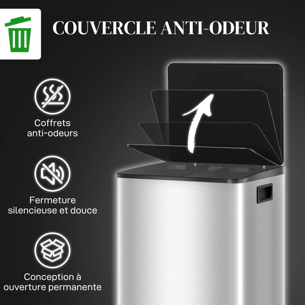 Pattumiera a pedale 2 scomparti ¨C Xylo ¨C 2x20L acciaio inox chiusura soft
