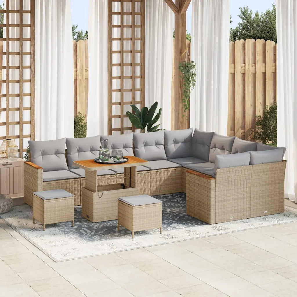 Set Divano da Giardino 12 pcs Beige Rattan in Polipropilene