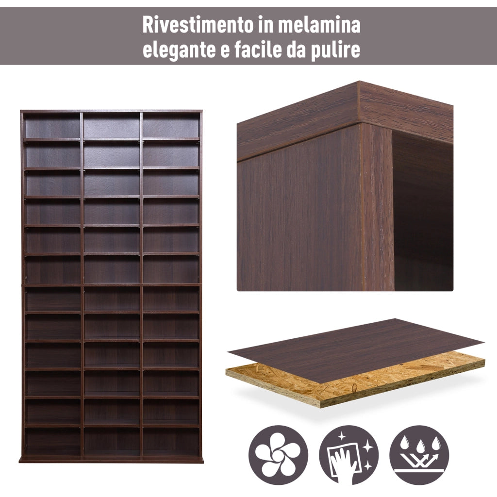EasyComfort Mobile Porta CD con Ripiani Regolabili, Scaffale Porta 1116CD/528DVD Salvaspazio in MDF, Mobile Libreria con 36 Scomparti, 102x23.5x195 cm, Marrone