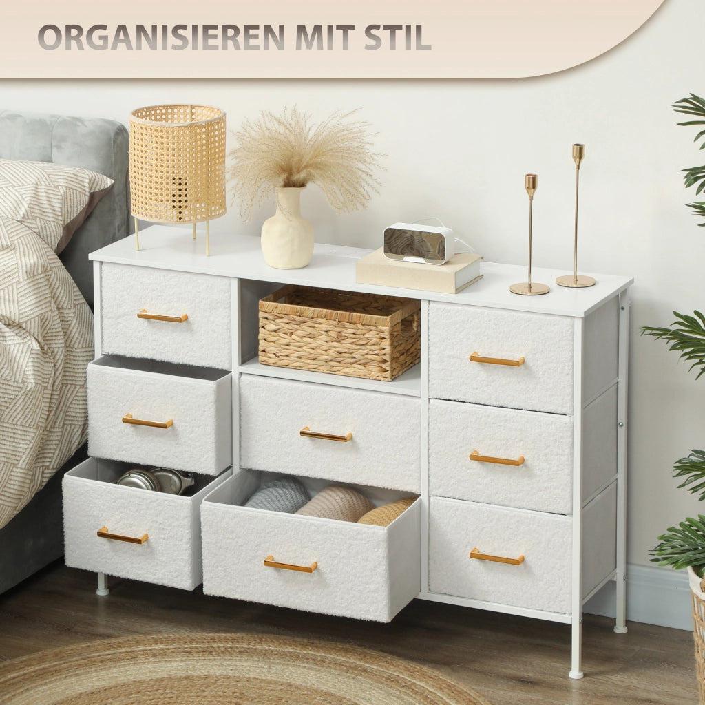 Cassettiera 8 cassetti in tessuto con presa di corrente ¨C Minimal ¨C crema bianco