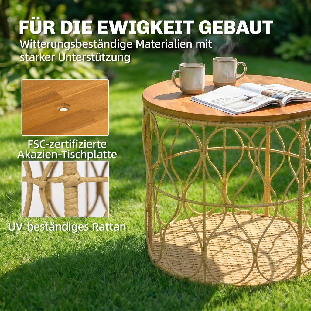 Comodino laterale da 50 cm con piano effetto rattan in legno di acacia regolabile in teak