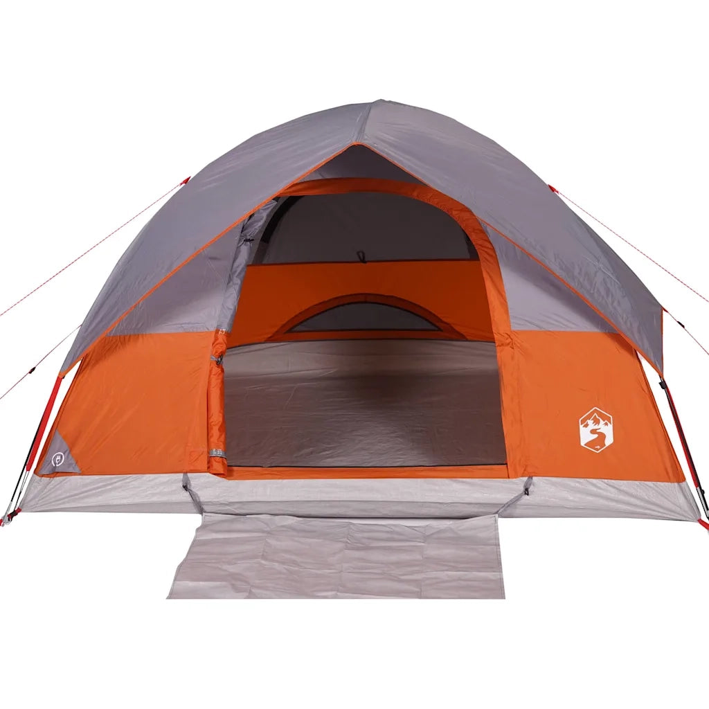 Tenda Familiare a Cupola 6 Persone-Tenda da campeggio Grigio e Arancione Impermeabile