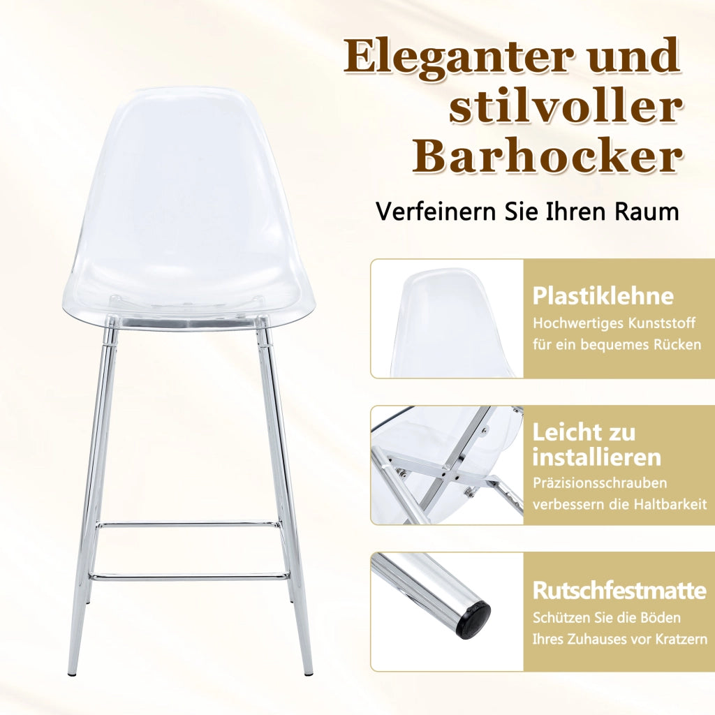 Set di 2 sgabelli da bar trasparenti con struttura in metallo argento/oro/nero, sedie dal design moderno per cucina, bar o sala da pranzo (solo sedie,