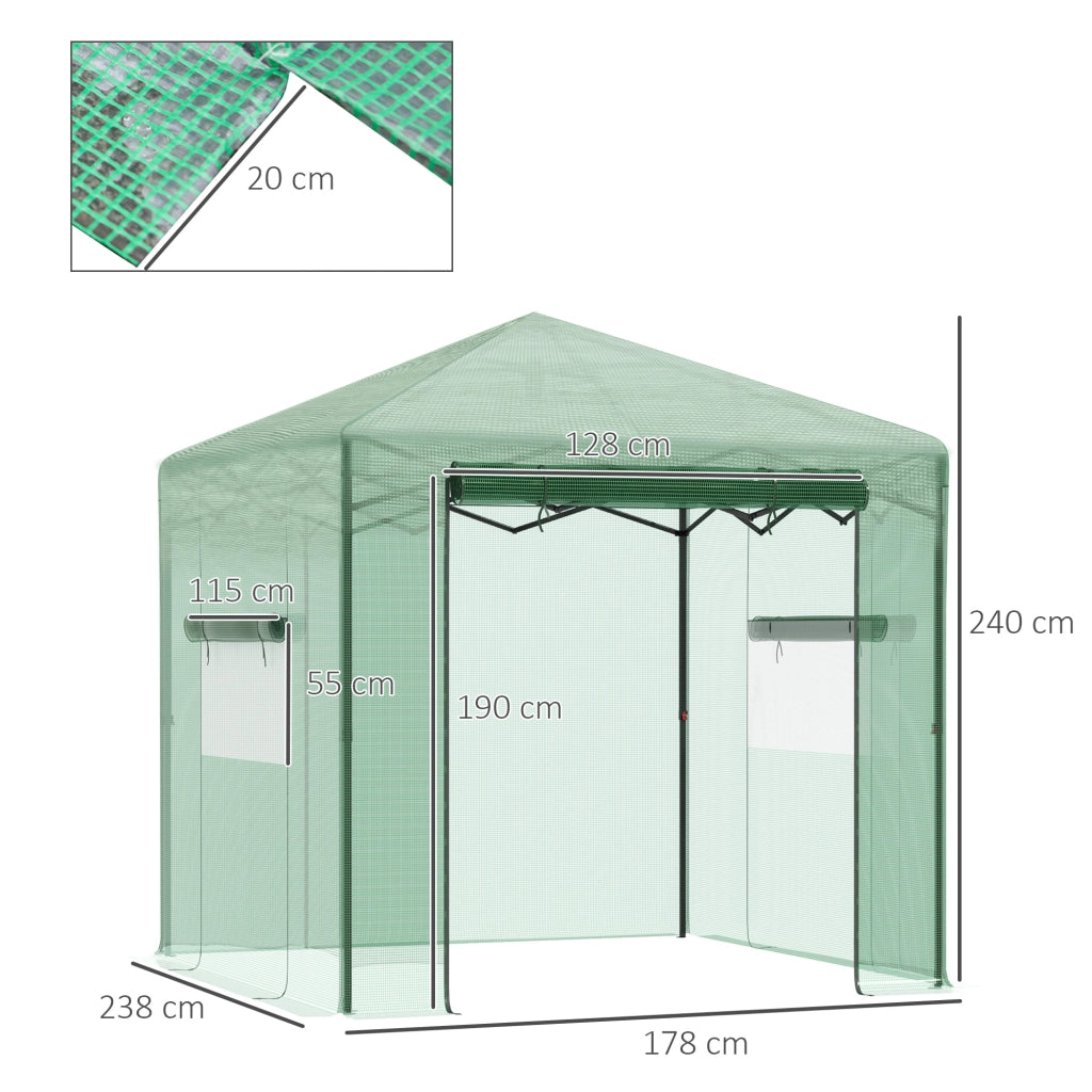Serra/Serra per pomodori con porta e finestra avvolgibili, in acciaio PE, verde scuro, 238 x 178 x 240 cm, per una coltivazione ottimale delle piante.