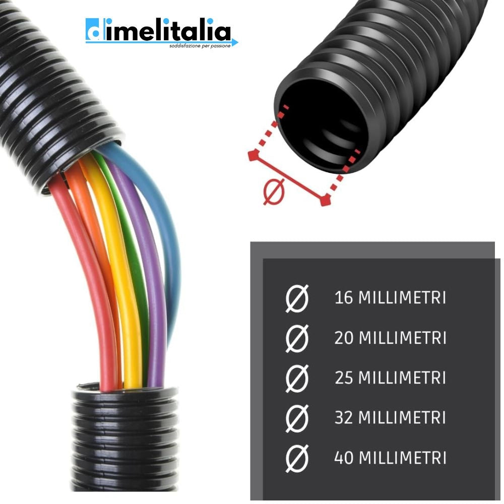 Tubo corrugato guaina cavi elettrici pieghevole pvc autoestinguente nero *** diametro 32 millimetri, lunghezza metri ...