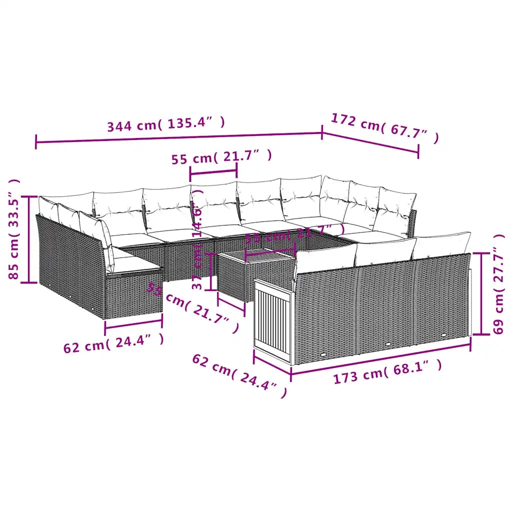 Set Divani da Giardino 12 pz con Cuscini Nero in Polyrattan 3228150