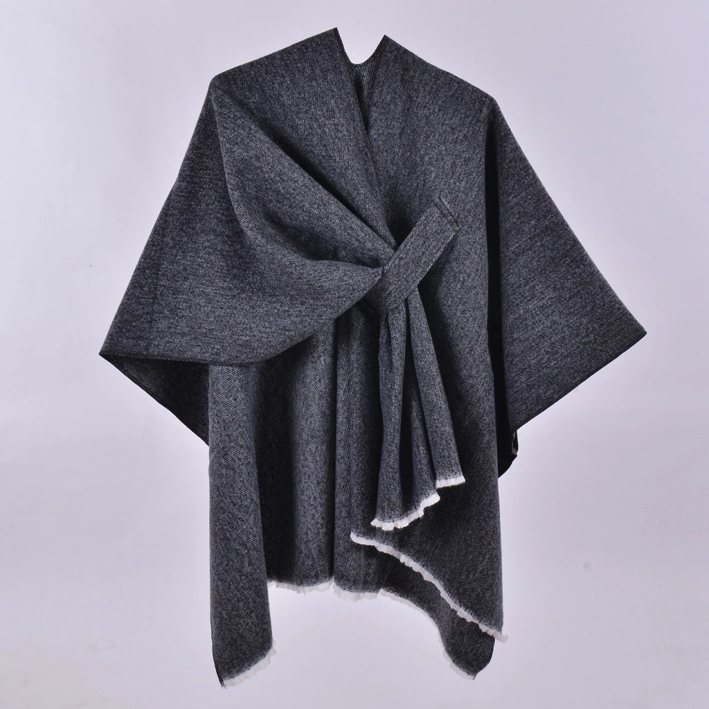 Nuovo mantello caldo da donna, semplice scialle in cashmere a tinta unita con spacco su entrambi i lati