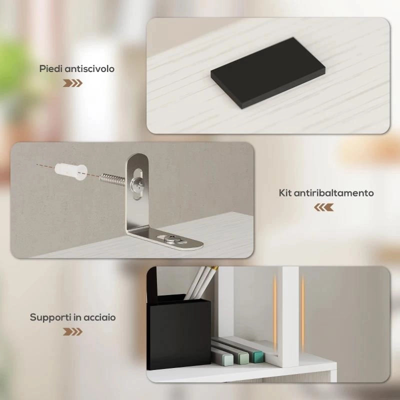 LIBRERIA MODERNA CON 5 RIPIANI E ARMADIETTO A 2 ANTE IN LEGNO, 60X23.8X179.2 CM, BIANCO