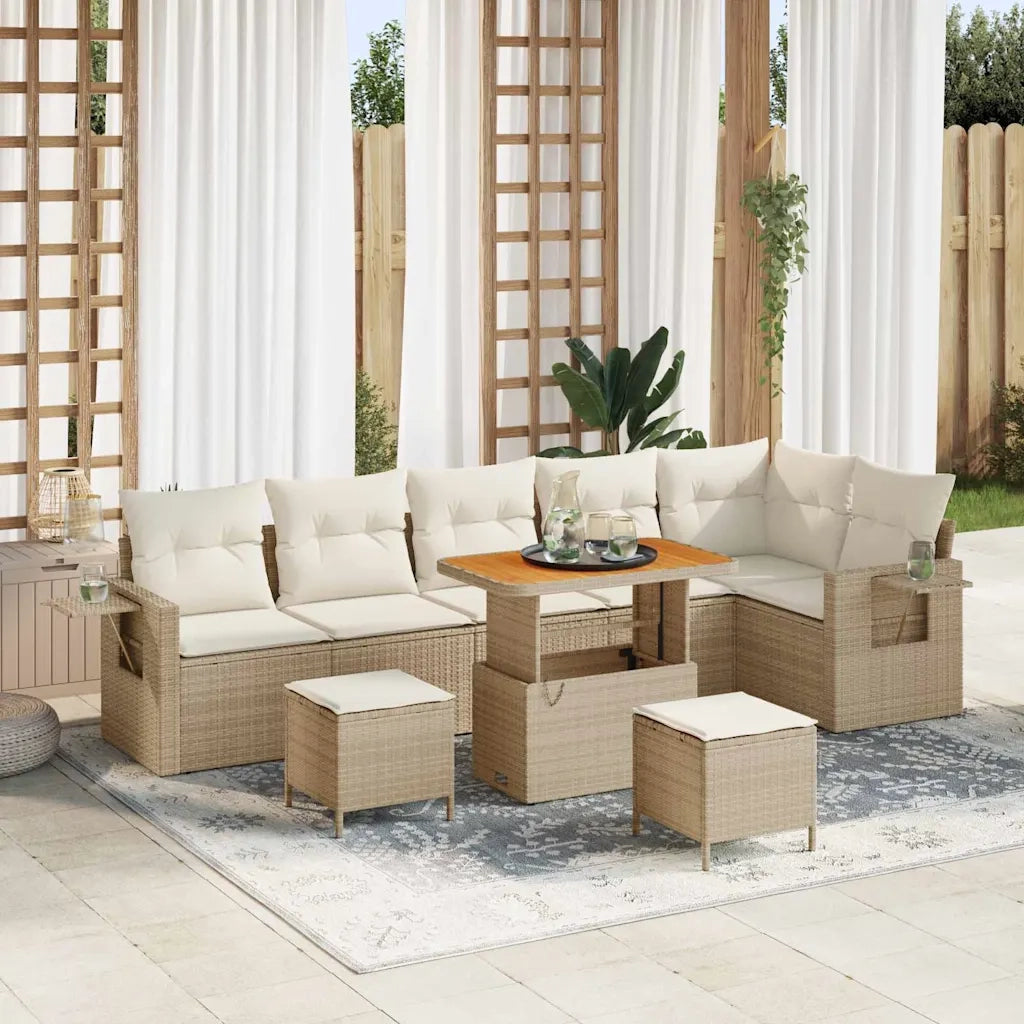 Set Divano da Giardino 11 pcs Beige e Crema polyrattan