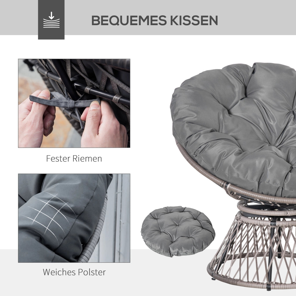 Poltrona Papasan in rattan grigio con cuscino girevole 360¡ã ¨C Xylo ¨C 87x97x86 cm
