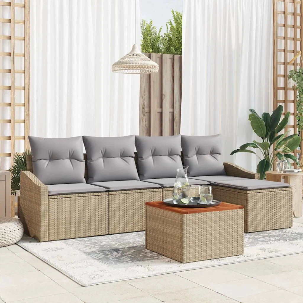 Set Divano da Giardino con cuscino 6 pcs Beige polyrattan
