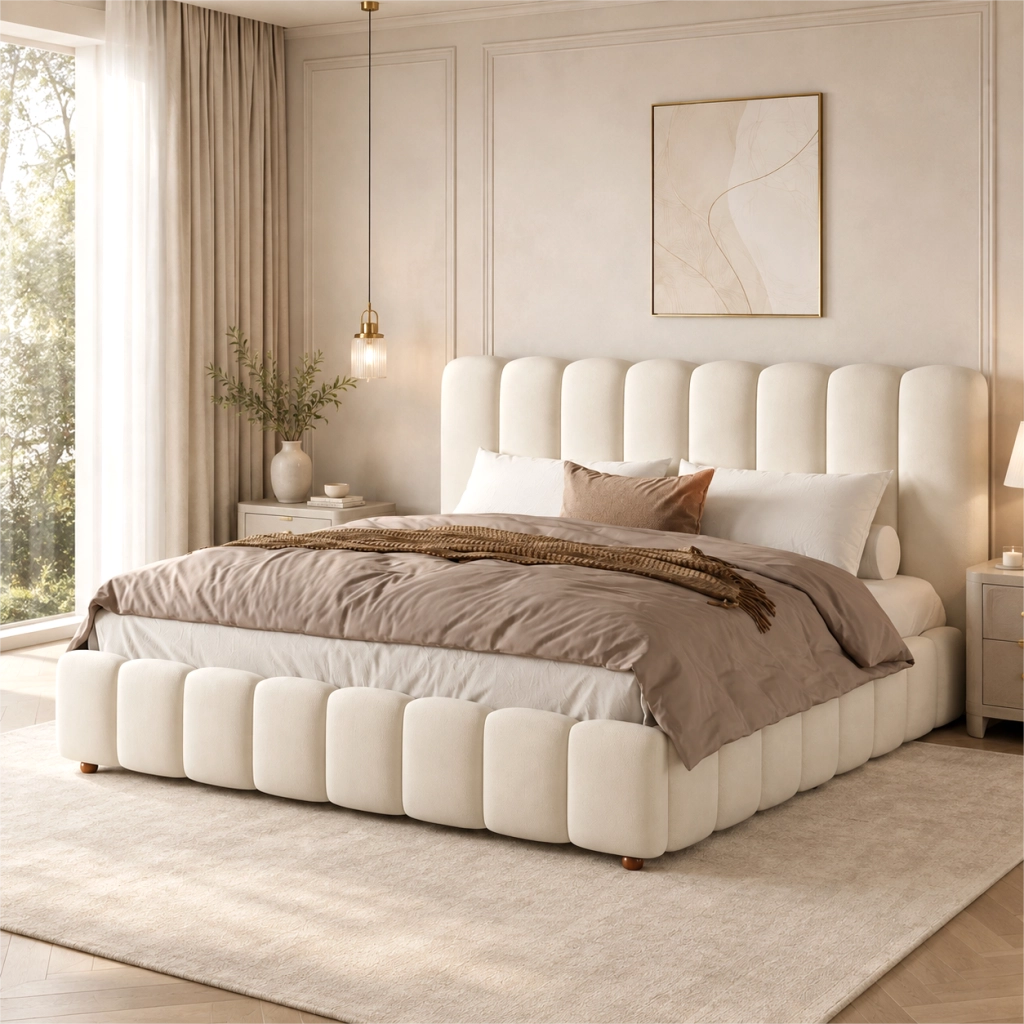 letto imbottito velluto beige 180 x 200 cm