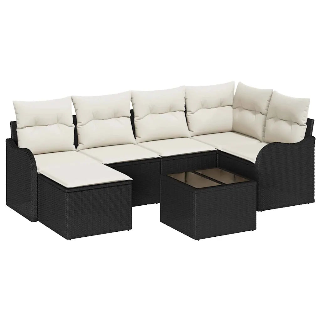 Set Divano da Giardino con cuscino 7 pcs Nero Poly Rattan