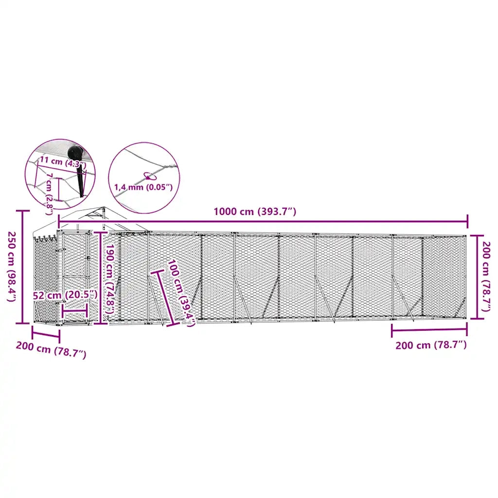 Cuccia Cani da Esterno Tetto Argento 10x2x2,5 m Acciaio Zincato 3190468