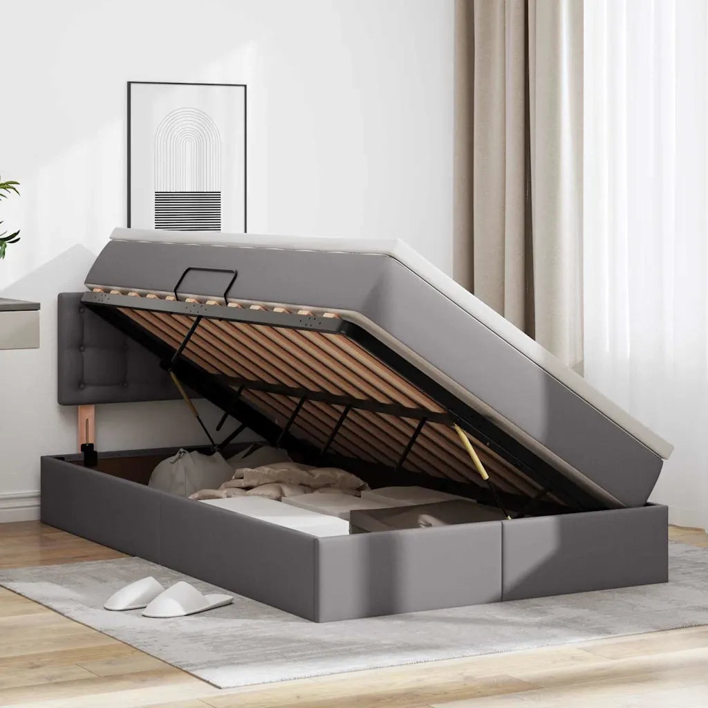 Letto con contenitore e LED Grigio 120 x 200 cm Pelle Sintetica 3371027