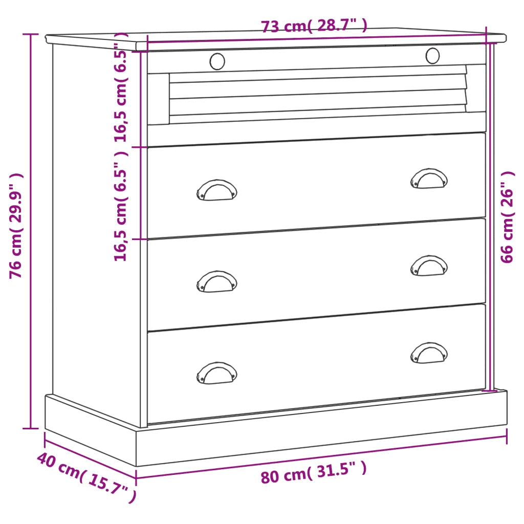 Cassettiera VIGO 80x40x76 cm in Legno Massello di Pino CFW9768376