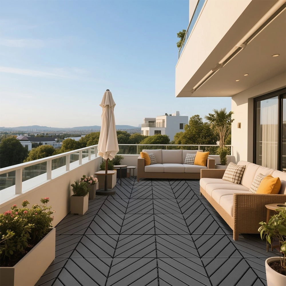 Piastrelle da Giardino ad Incastro Esterno Balcone, 44 Pezzi ¨C MINIMAL ¨C Plastica Antracite 30x30 cm