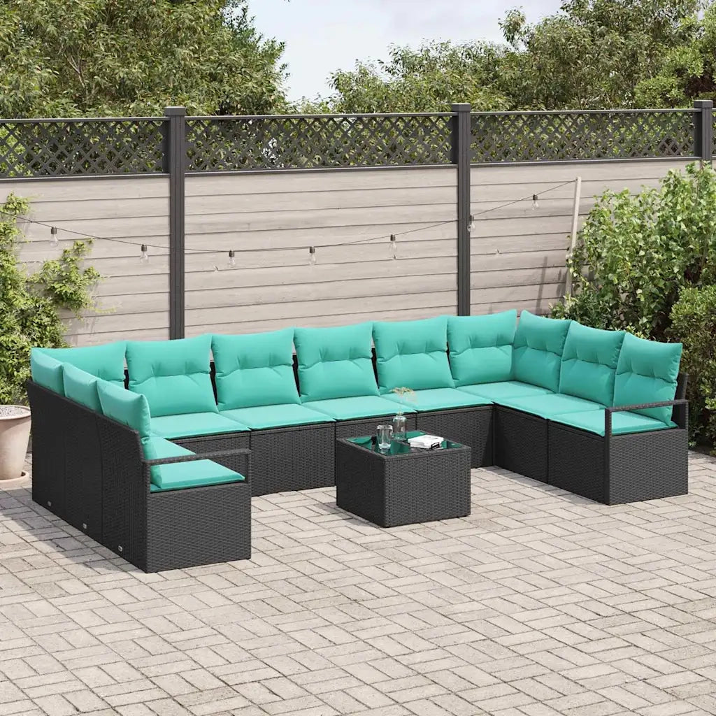 Set di divani con cuscino 11 pcs Nero polyrattan 3346576