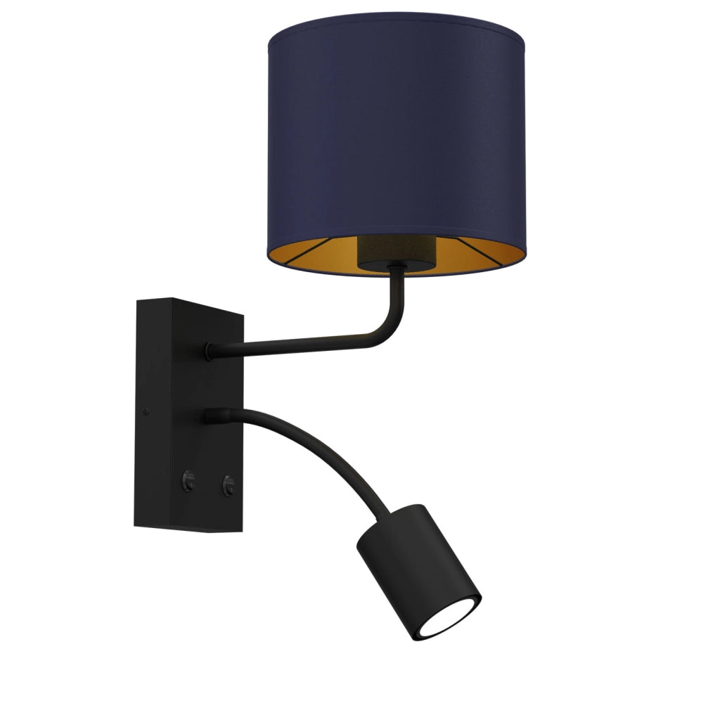 Lampada da parete moderna con lettura 2 luci nero blu Arden