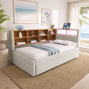 Divano letto 90x200 cm con letto estraibile 90x190; LED; USB e Type-C; vani contenitore; grigio chiaro