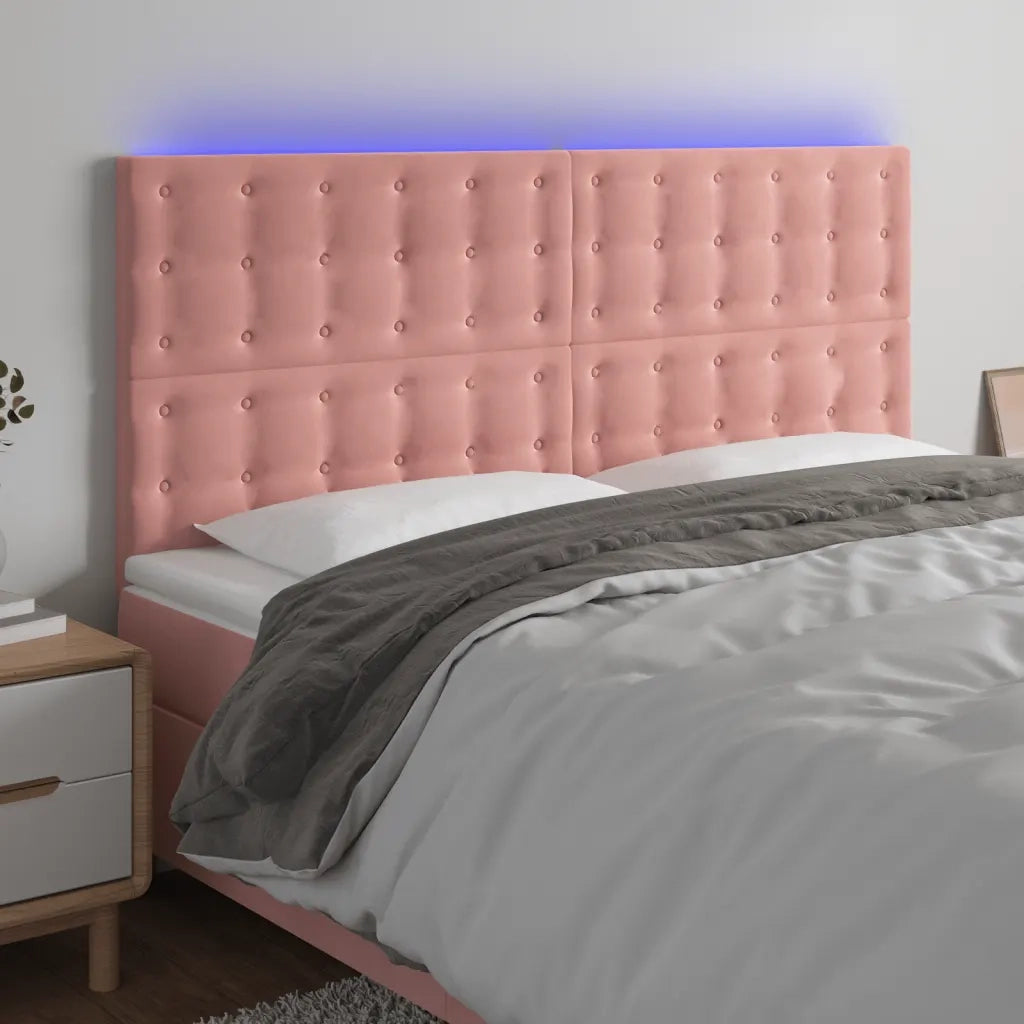 Testiera | Testata a LED Rosa 160x5x118/128 cm in Velluto