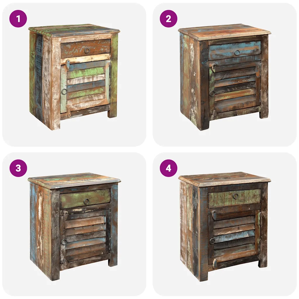 Tavolino Laterale con 1 Cassetto e 1 Anta in Legno di Recupero 240950