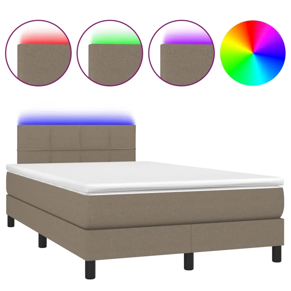 Letto a Molle con Materasso e LED Tortora 120x190 cm in Tessuto 3270043