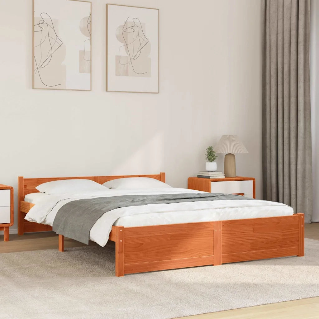 Struttura del letto con testiera-Giroletto con Testiera Cera marrone 160 x 200 cm