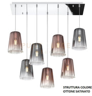 SOSPENSIONE OTTONE SAT. RETTANGOLARE 7 LUCI (4 RA + 3 CR) 1164OS-S7 R-RC