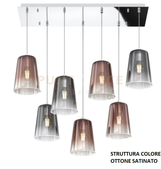 SOSPENSIONE OTTONE SAT. RETTANGOLARE 7 LUCI (4 RA + 3 CR) 1164OS-S7 R-RC