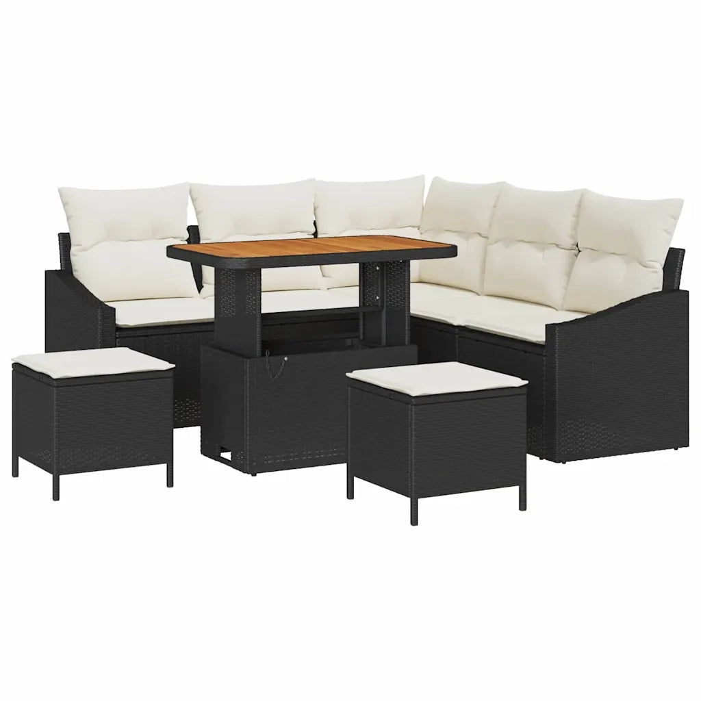 Set Divano da Giardino con cuscino 8 pcs Nero polyrattan