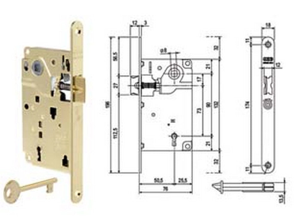 1pz serratura bussola centro solo scrocco bordo tondo ottonato mm50 bordo accia cod:ferx.fer385640