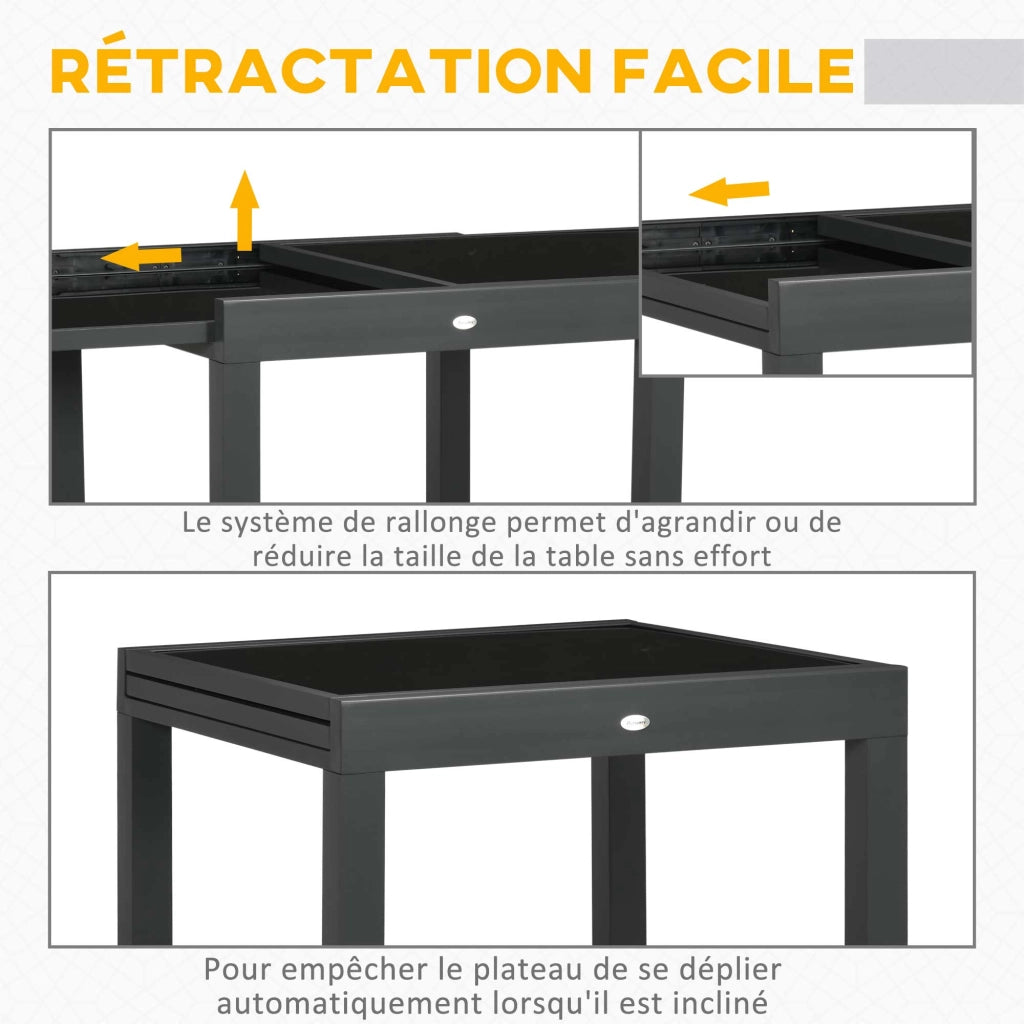 Tavolo da pranzo allungabile ¨C Xylo ¨C Alluminio grigio antracite, piano vetro temperato nero 160x80x75 cm