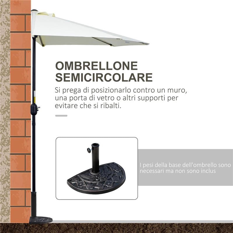 OMBRELLONE DA TERRAZZA A MEZZALUNA CON APERTURA A MANOVELLA E PALO A 2 SEZIONI 2.6X135 M BEIGE
