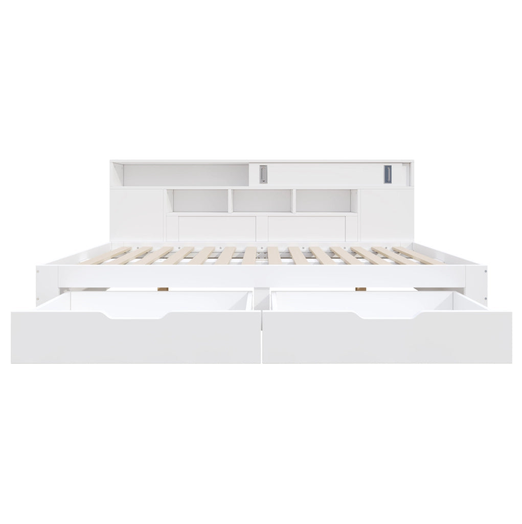 Letto 140x190 cm con cassetti e armadi in MDF bianco