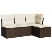 Set Divano da Giardino 4 pz | Set Salotto da Giardino con Cuscini Marrone in Polyrattan