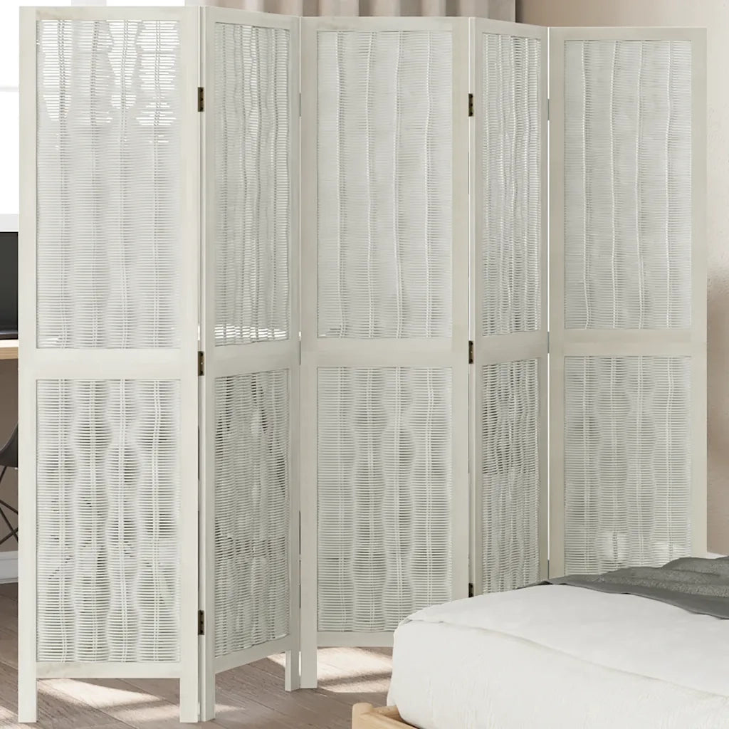 Divisorio Ambienti 5Pannelli Bianco Legno Massello di Paulownia 358677