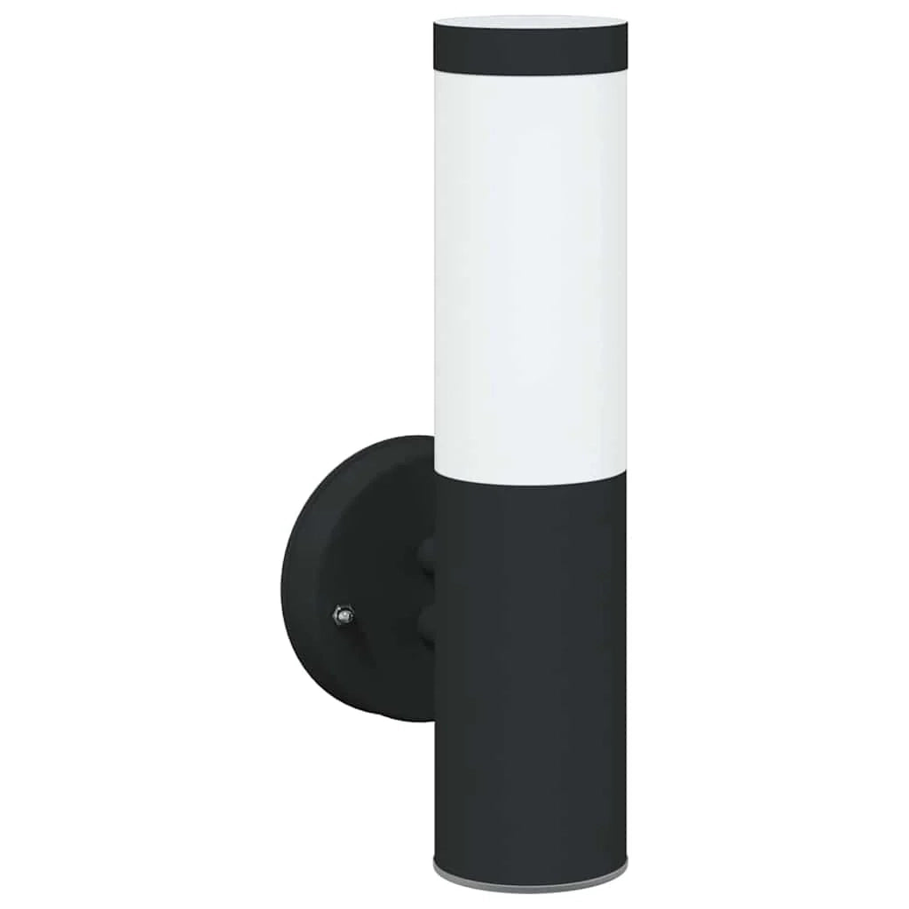 Set di 2 moderne lampade da parete cilindriche per esterni 15 x 7,5 x 33 cm in acciaio inox nero 02_0056504