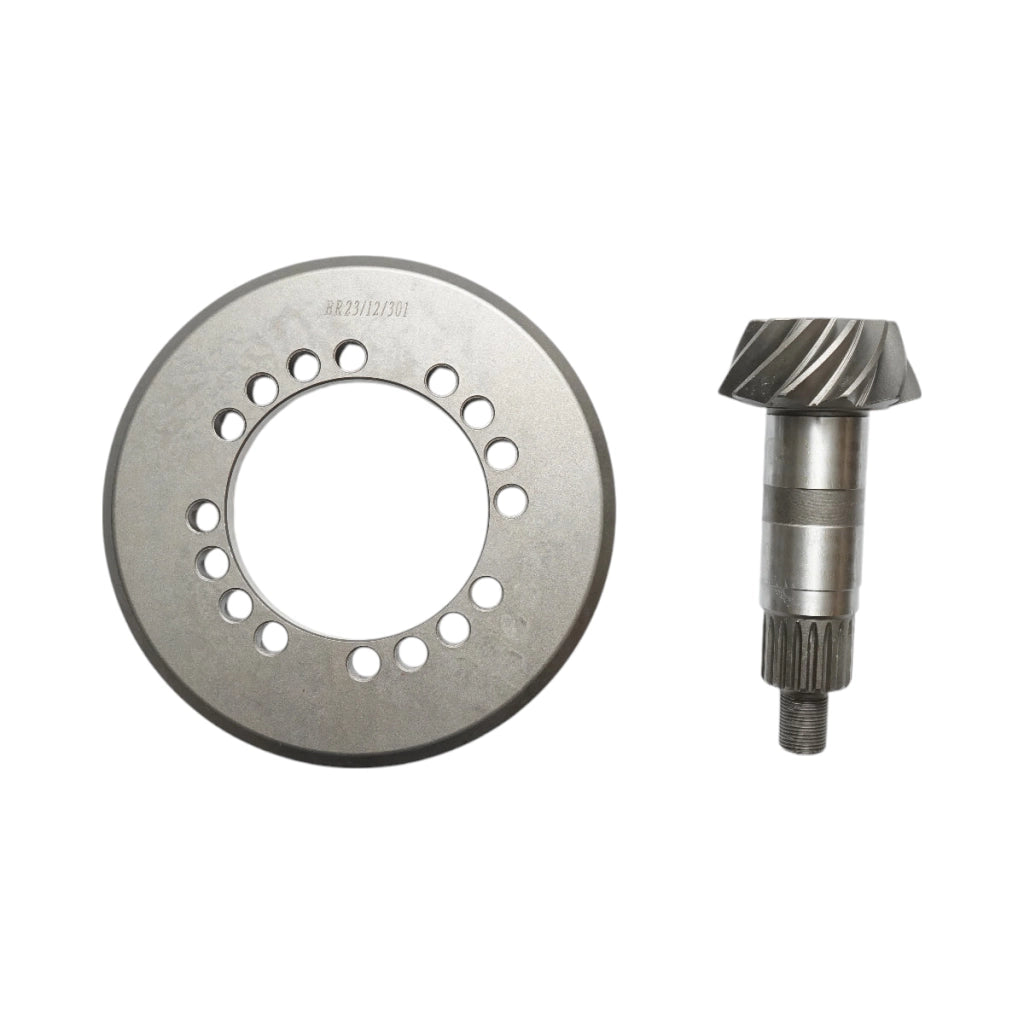 Coppia conica per trattori John Deere, codice OEM RE282665, rapporto denti Z=11/35."