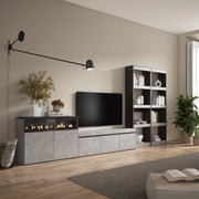 Mobile TV, Soggiorno, 370x35x186cm, Per TV fino a 65", Camino elettrico, grigio cemento RF3172