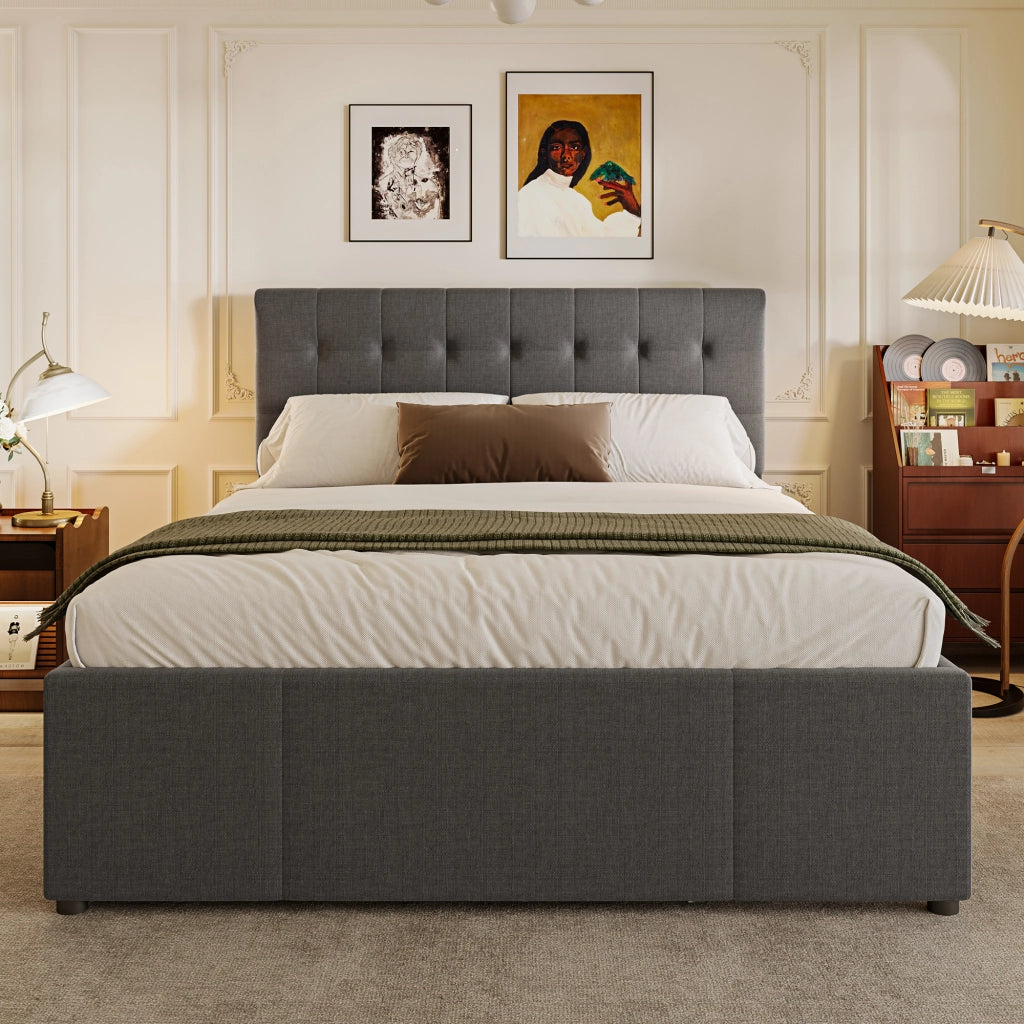letto imbottito lino grigio 140 x 200 cm
