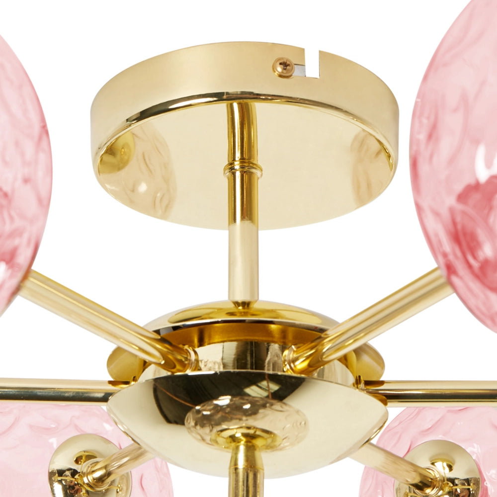 Lampadario in vetro 7 luci rotonde rosa metallizzato stile moderno