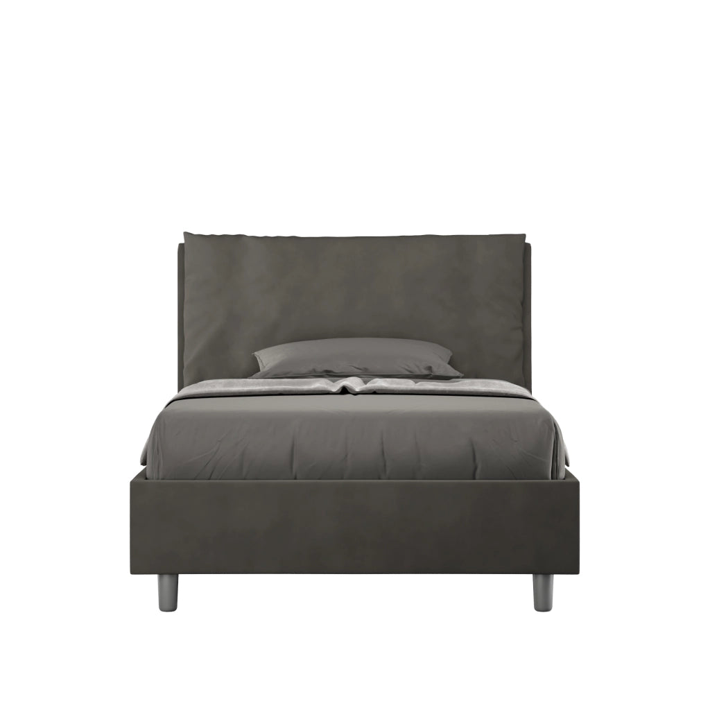 BS COM Letto una piazza e mezza senza rete imbottito 120x210 microfibra grigio