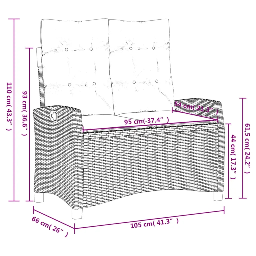 Panchina Reclinabile Giardino | Panca da Giardino con Cuscini Grigio Chiaro Polyrattan