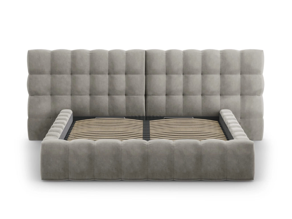 Cosmopolitan Design - Letto a cassettone con testiera doppia "Bali" 160x200cm in velluto grigio chiaro 