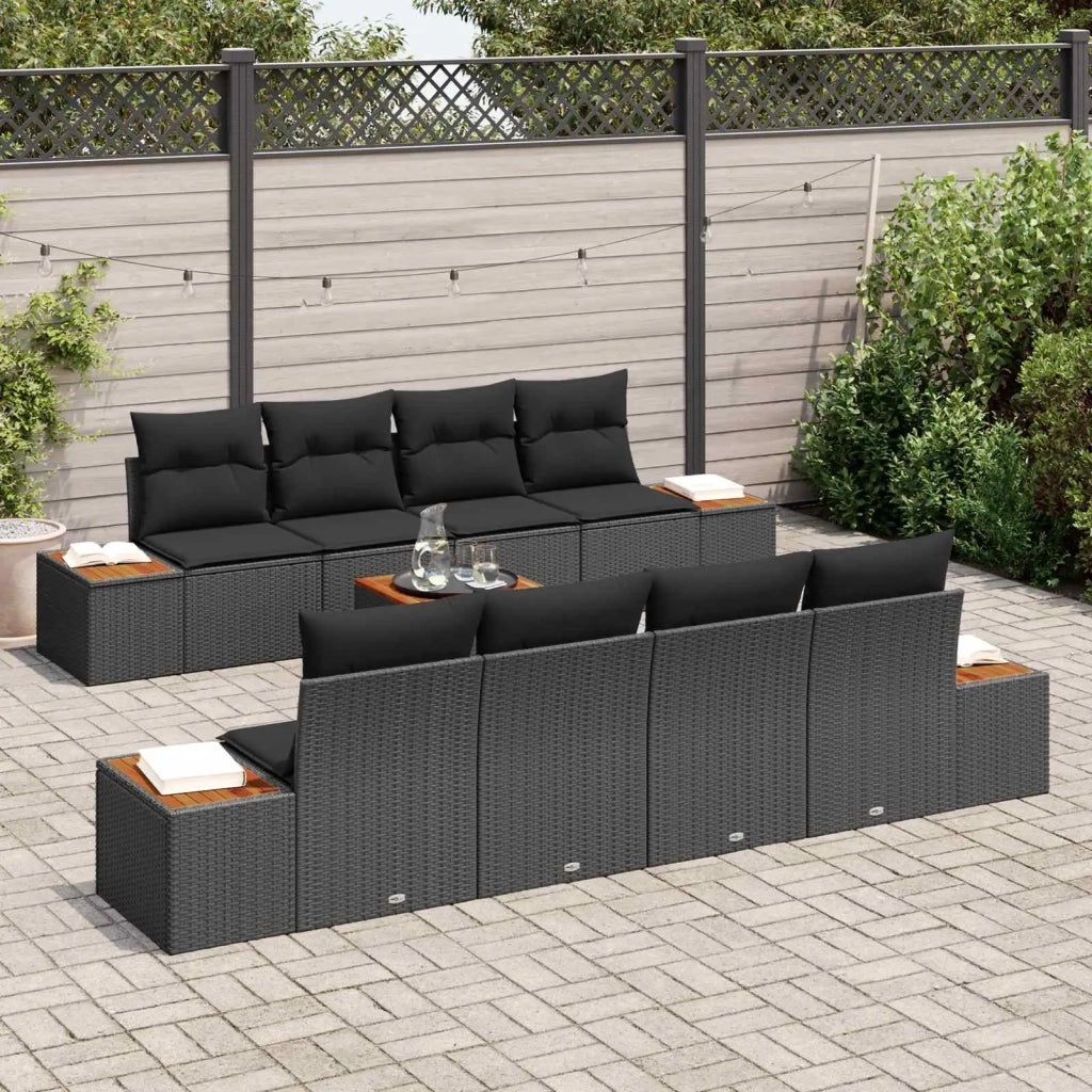 Set Divano da Giardino con cuscino 9 pcs Nero Poly Rattan 3356718