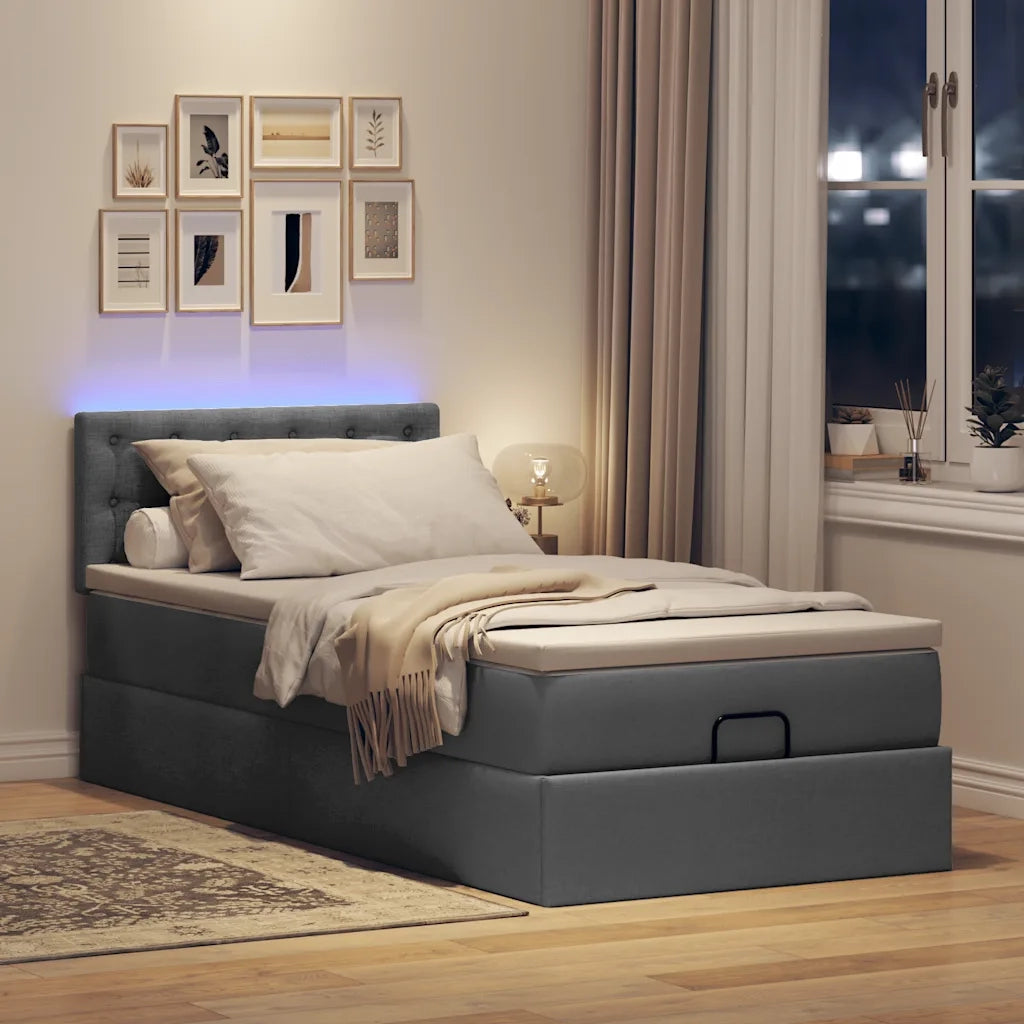 Pouf Letto con Materasso e LED Grigio Scuro 80x200cm in Tessuto 3312430