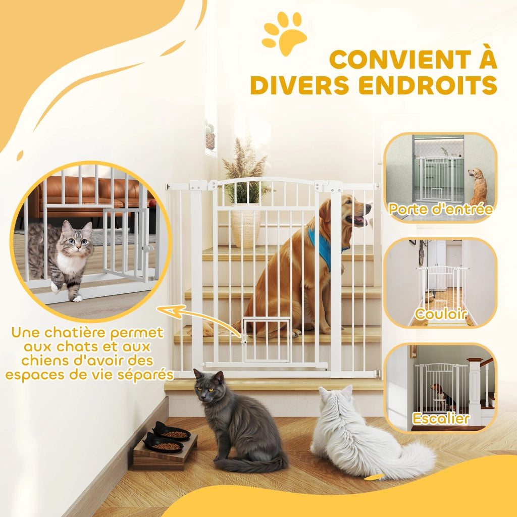 Cancelletto di Sicurezza per Cani ¨C Xylo ¨C Doppio Blocco Montaggio a Pressione 76-104 cm Bianco